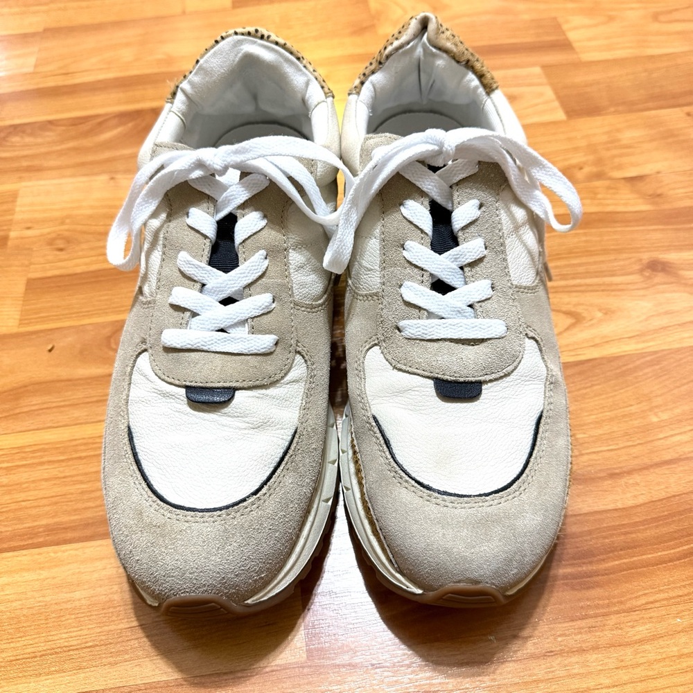 MWL Madewell Kickoff Trainer Leather Suede Cream & Tan Sneakers Clean Sanitized - Picture 2 of 10